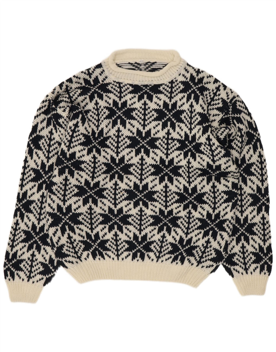 Vintage Herre Turtle Neck Jumper Sweater IT 52/54 Stor Sort Geometrisk