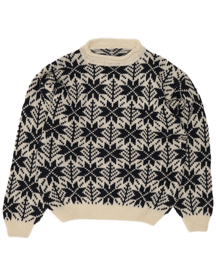 Vintage Herre Turtle Neck Jumper Sweater IT 52/54 Stor Sort Geometrisk