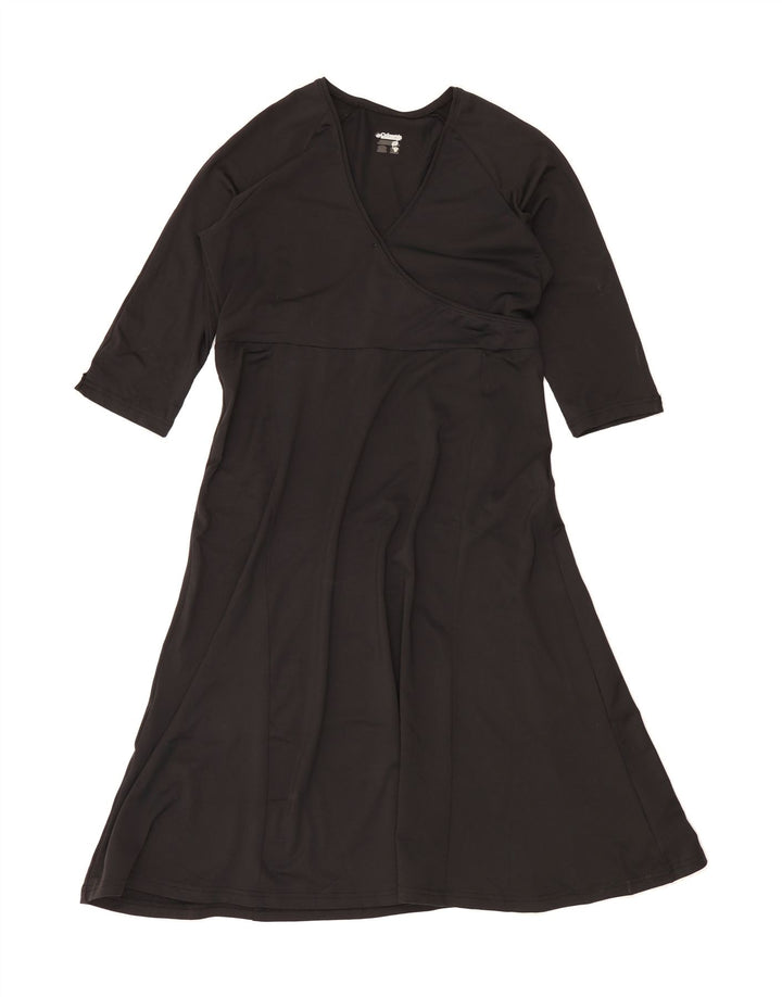 COLUMBIA Womens 3/4 Sleeve A-Line Dress UK 12 Medium Black Polyester Vintage Columbia and Second-Hand Columbia from Messina Hembry 