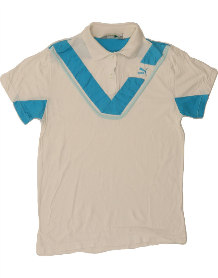 PUMA Womens Polo Shirt IT 44 Medium White Colourblock Cotton Vintage Puma and Second-Hand Puma from Messina Hembry 