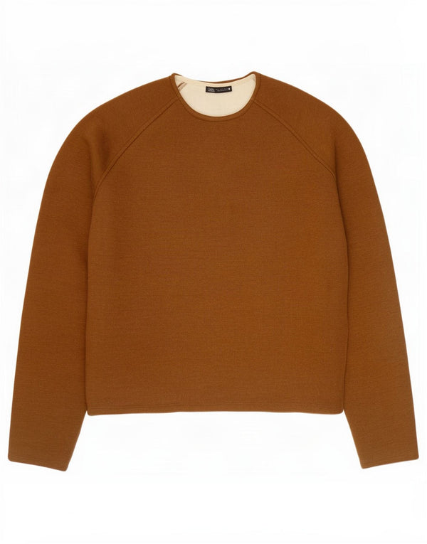 Zara Dame Oversized Crew Neck Jumper Sweater UK 10 Small Brown