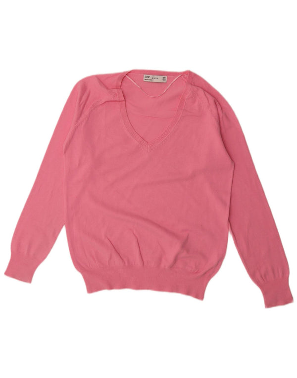 Zara Dame V-hals sweater UK 18 XL Pink Bomuld