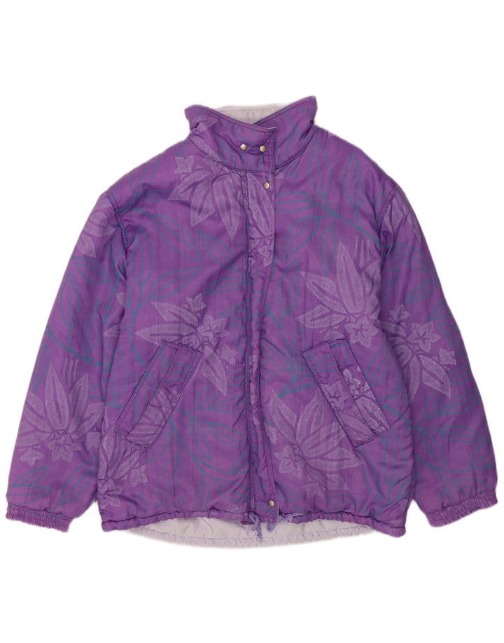 Belfe Womens Oversized Vendbar Jakke UK 14 Large Purple Floral