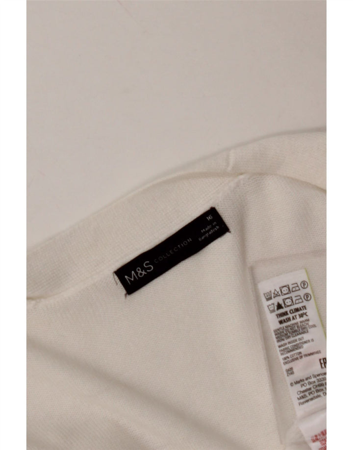 MARKS & SPENCER Womens Open Cardigan Sweater UK 16 Large White Cotton