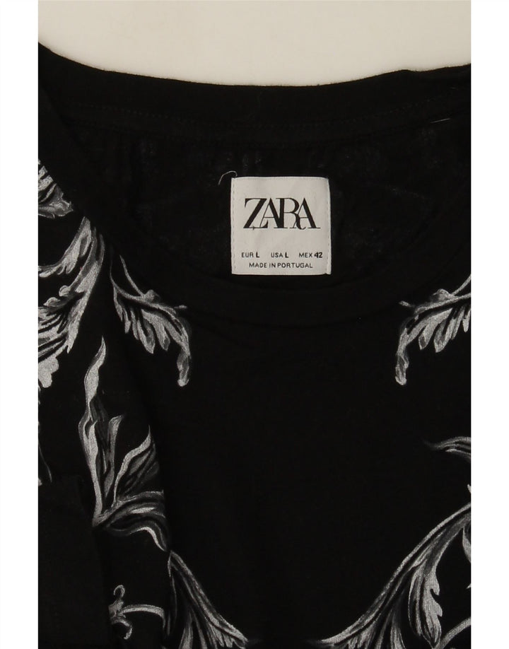 Zara Herre Grafisk T-Shirt Top Stor Sort Blomster