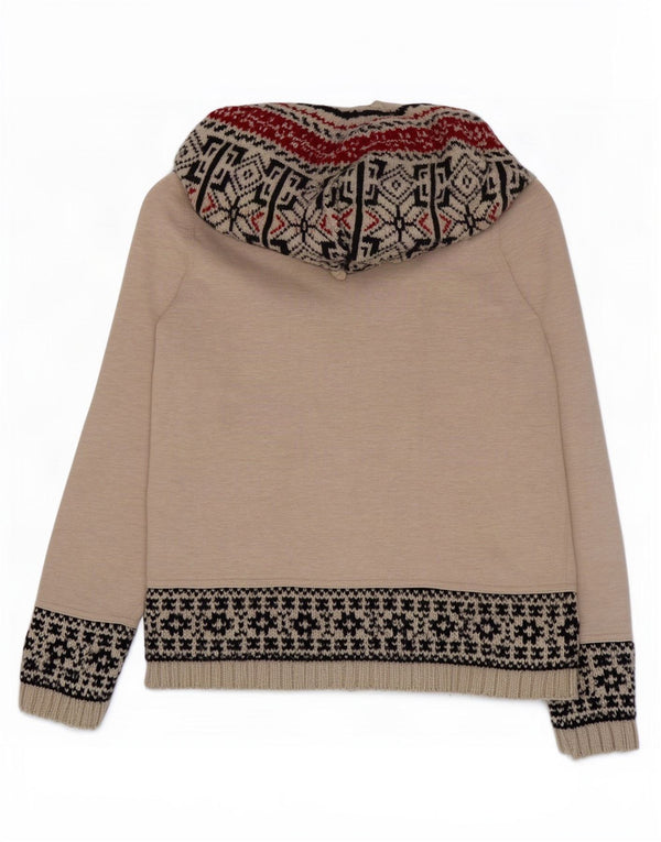 Superdry Womens Hooded Cardigan Sweater UK 18 XL Beige Fair Isle Acrylic