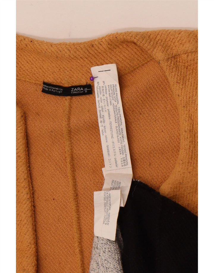 Zara Womens Open Cardigan Sweater UK 14 Medium Beige Colourblock Polyester