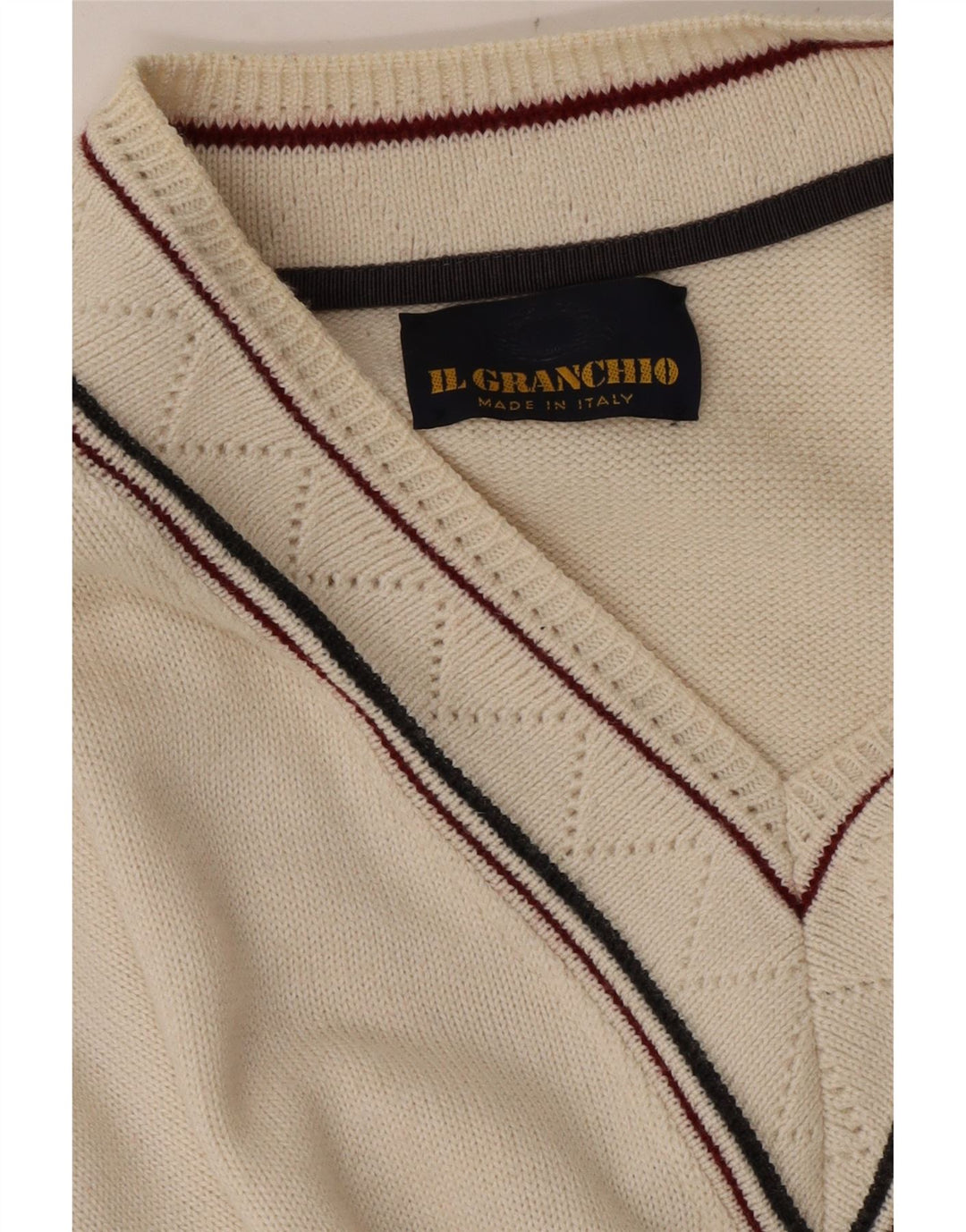 Il Granchio Herre V-hals trøje Sweater Large White Argyle/Diamond