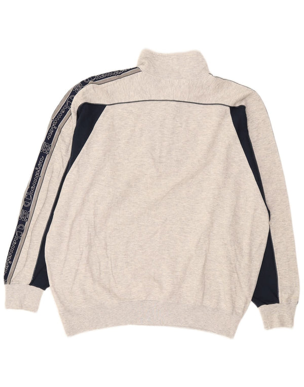 Champion Mens Graphic Zip Neck Sweatshirt Jumper Large Grey Colourblock