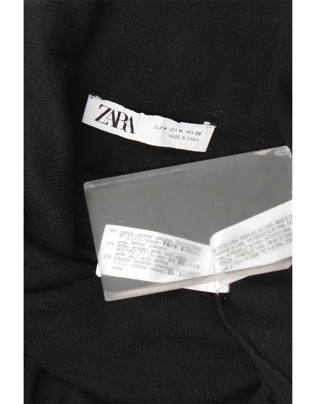 Zara Dame Rullehals Jumper Sweater UK 12 Medium Sort Polyester