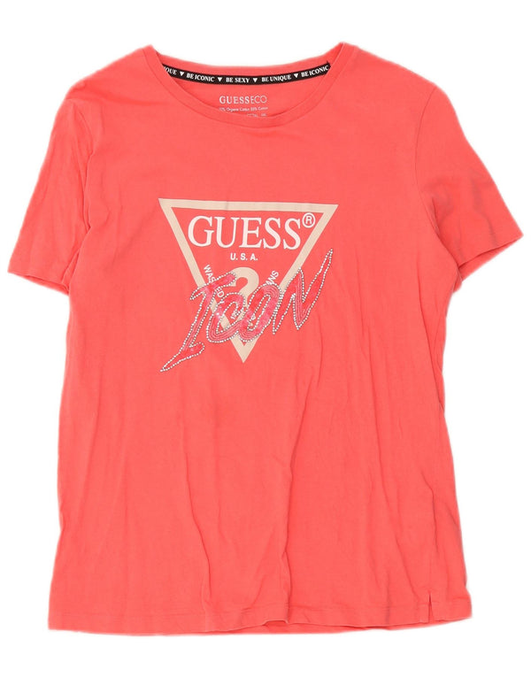 Guess Grafisk T-shirt top til kvinder UK 16 Large Pink Bomuld