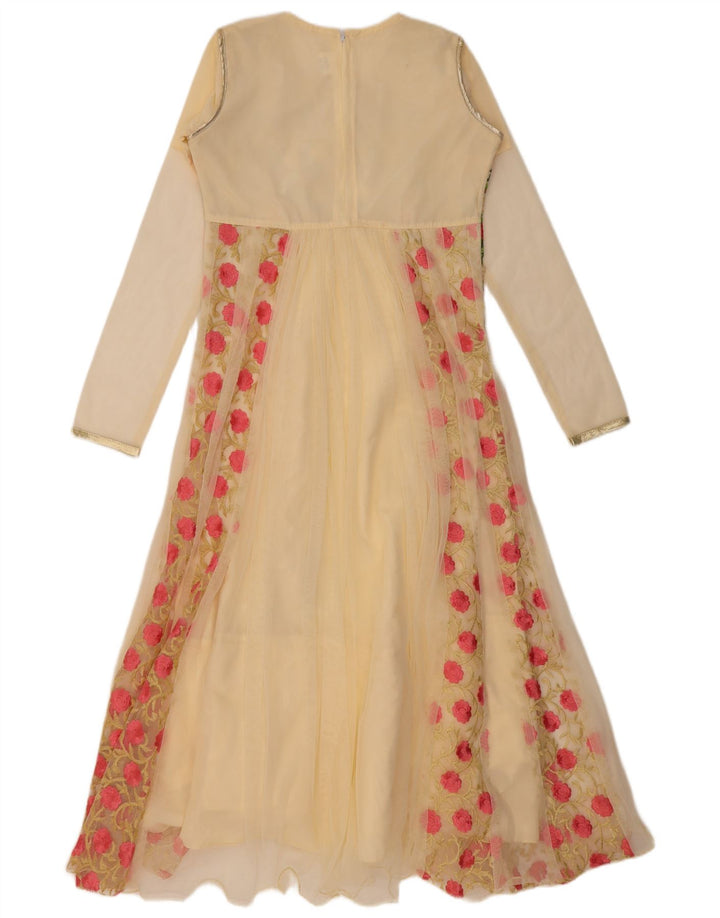 VINTAGE Langærmet A-line kjole til kvinder US 6 Medium Beige Floral