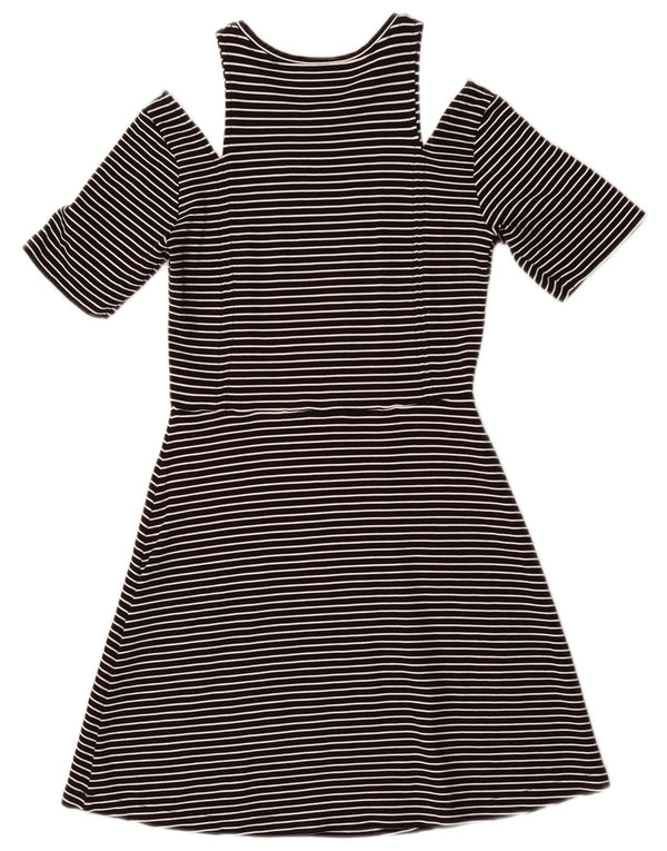 Whistles Kvinder Off Shoulder Kjole UK 10 Small Black Pinstripe Viscose