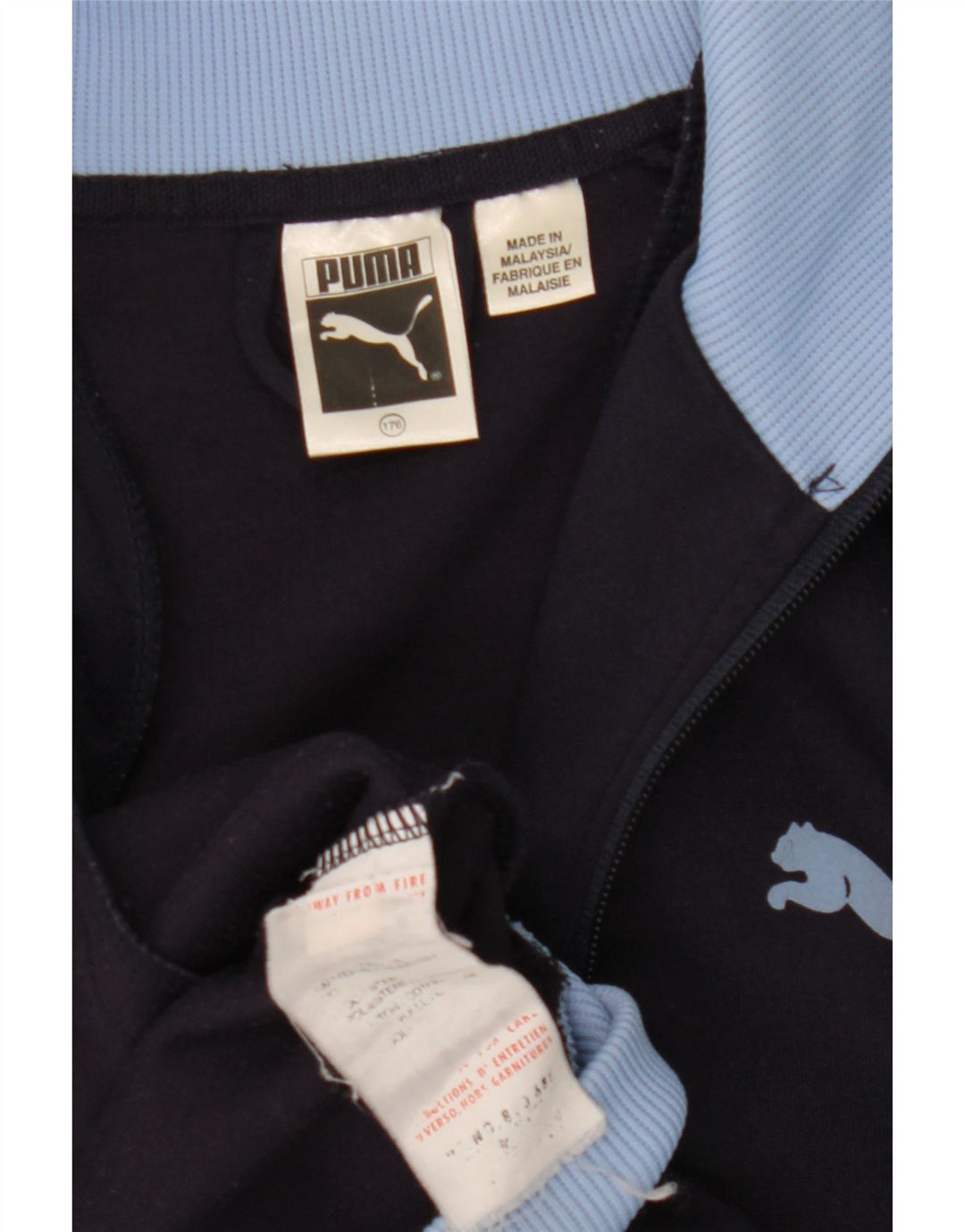 PUMA Boys Tracksuit Top Jacket 15-16 Years Navy Blue Colourblock Polyester Vintage Puma and Second-Hand Puma from Messina Hembry 