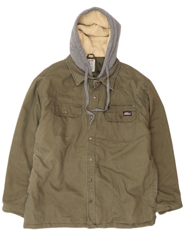 DICKIES Herre Hooded Utility Jacket UK 42 XL Khaki Colourblock Cotton