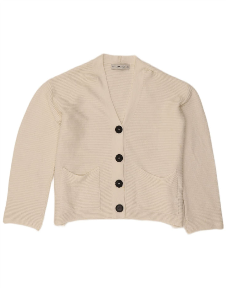 Zara Dame Oversized Cardigan Sweater UK 10 Small White Viscose