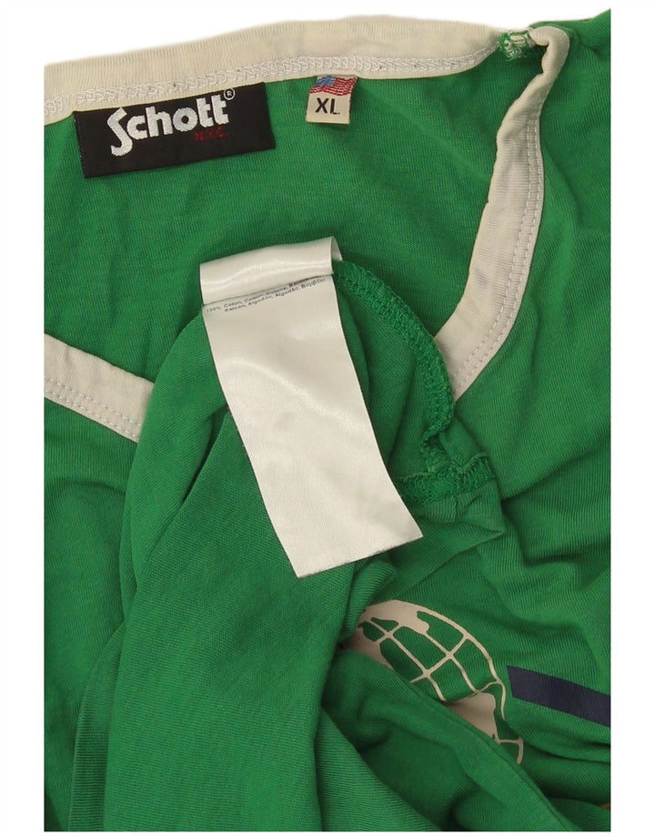Schott Herre Grafisk T-Shirt Top XL Grøn Bomuld