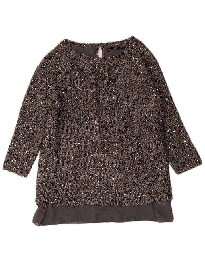 Zara Dame 3/4 ærmet Tunika Top UK 14 Medium Grey Flecked Polyester