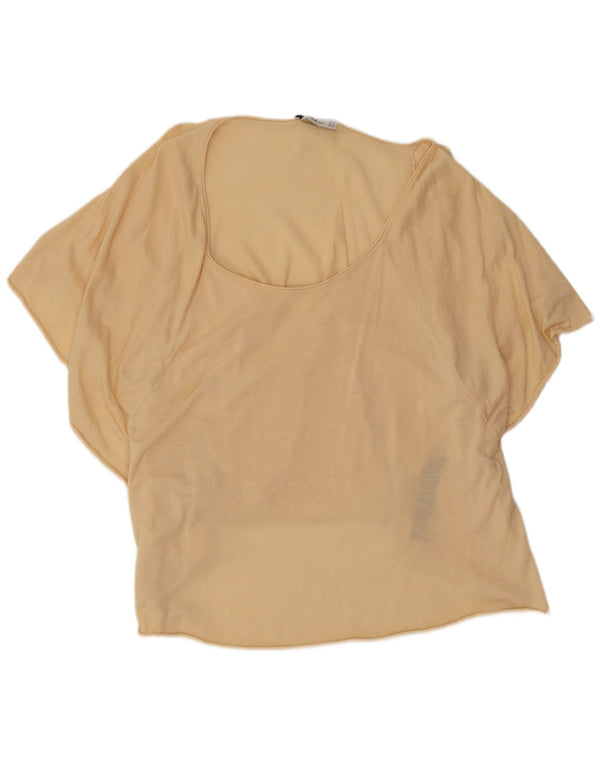 Zara Womens Batwing Oversized Blouse Top UK 10 Small Beige Cotton