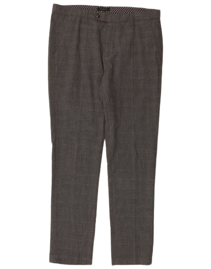 TED BAKER Herre Slim Suit Bukser W34 L32 Grå ternet polyester