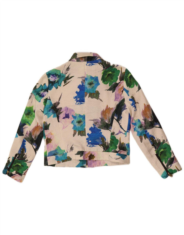 Zara Womens Crop Blazer Jacket UK 14 Medium White Floral Polyester