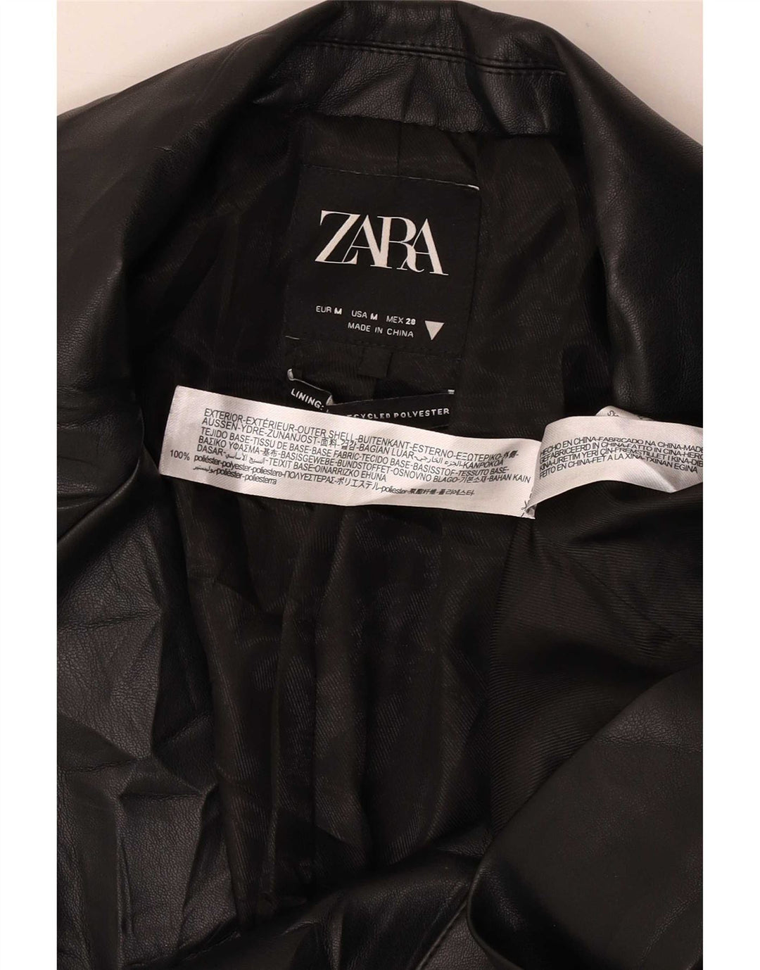 Zara Dame 2-knaps imiteret læder blazerjakke UK 14 Medium Black Classic