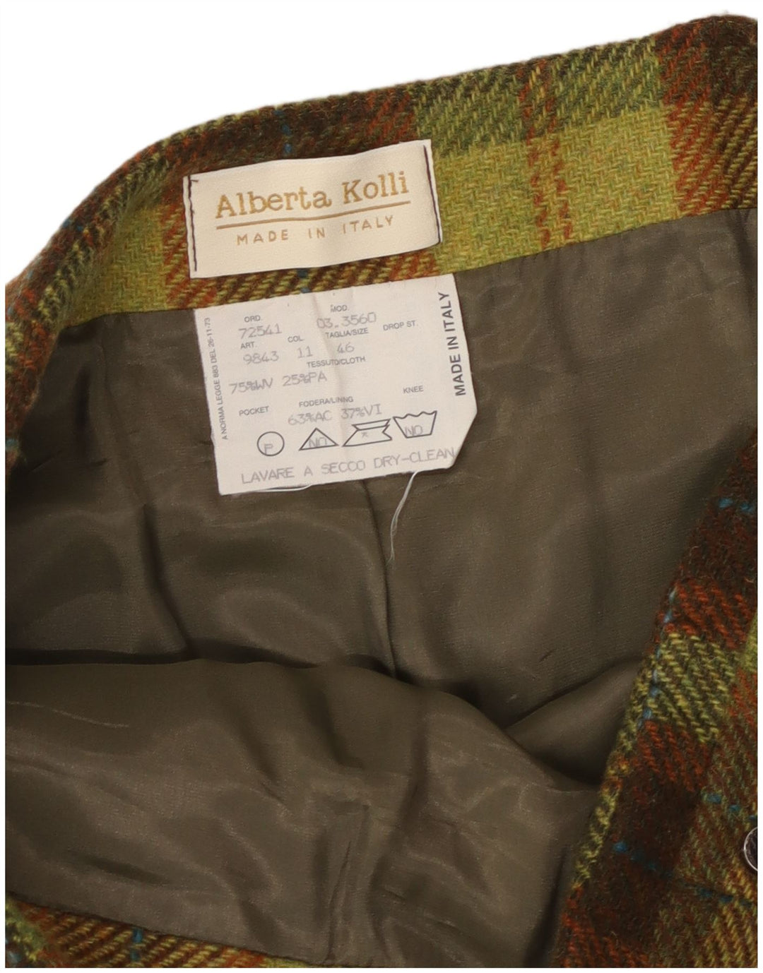 Vintage dame A-line nederdel IT 46 Large W32 Grøn ternet akryl