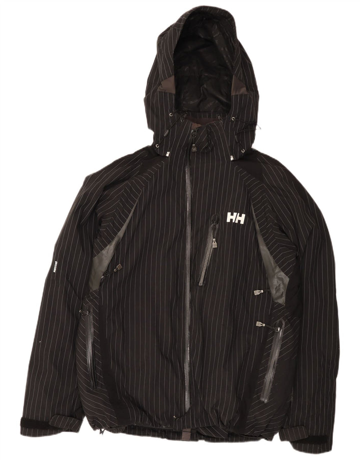 Helly Hansen Herre Grafisk Hætte Regnjakke UK 38 Medium Sort Stribet