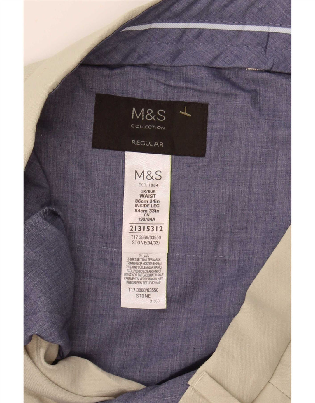 Marks & Spencer Herre Regular Suit Bukser W34 L33 Beige Polyester