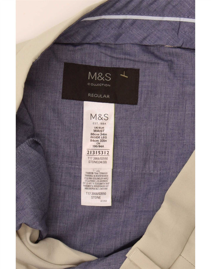 Marks & Spencer Herre Regular Suit Bukser W34 L33 Beige Polyester