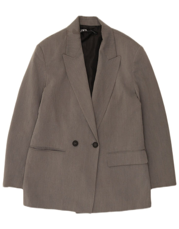 Zara Dame Dobbeltradet Oversized Blazer Jacket UK 10 Small Grey