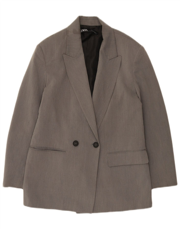 Zara Dame Dobbeltradet Oversized Blazer Jacket UK 10 Small Grey