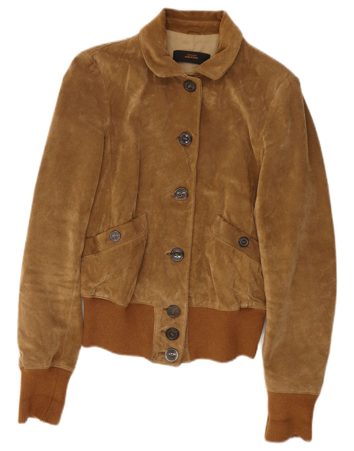 MAURO GRIFONI Dame ruskind bomberjakke IT 42 Medium brunt læder
