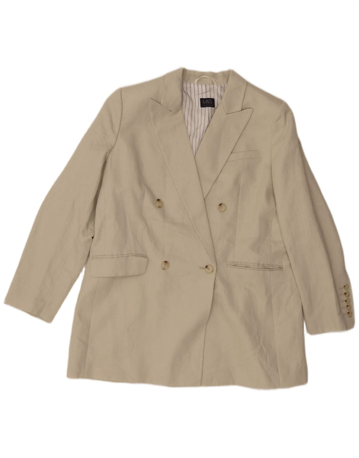 Marks & Spencer Dame Dobbeltradet Blazer Jacket UK 16 Large Beige