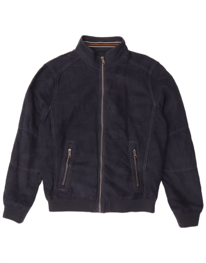 Zara Herre Bomber Jacket UK 36 Small Navy Blue Polyester