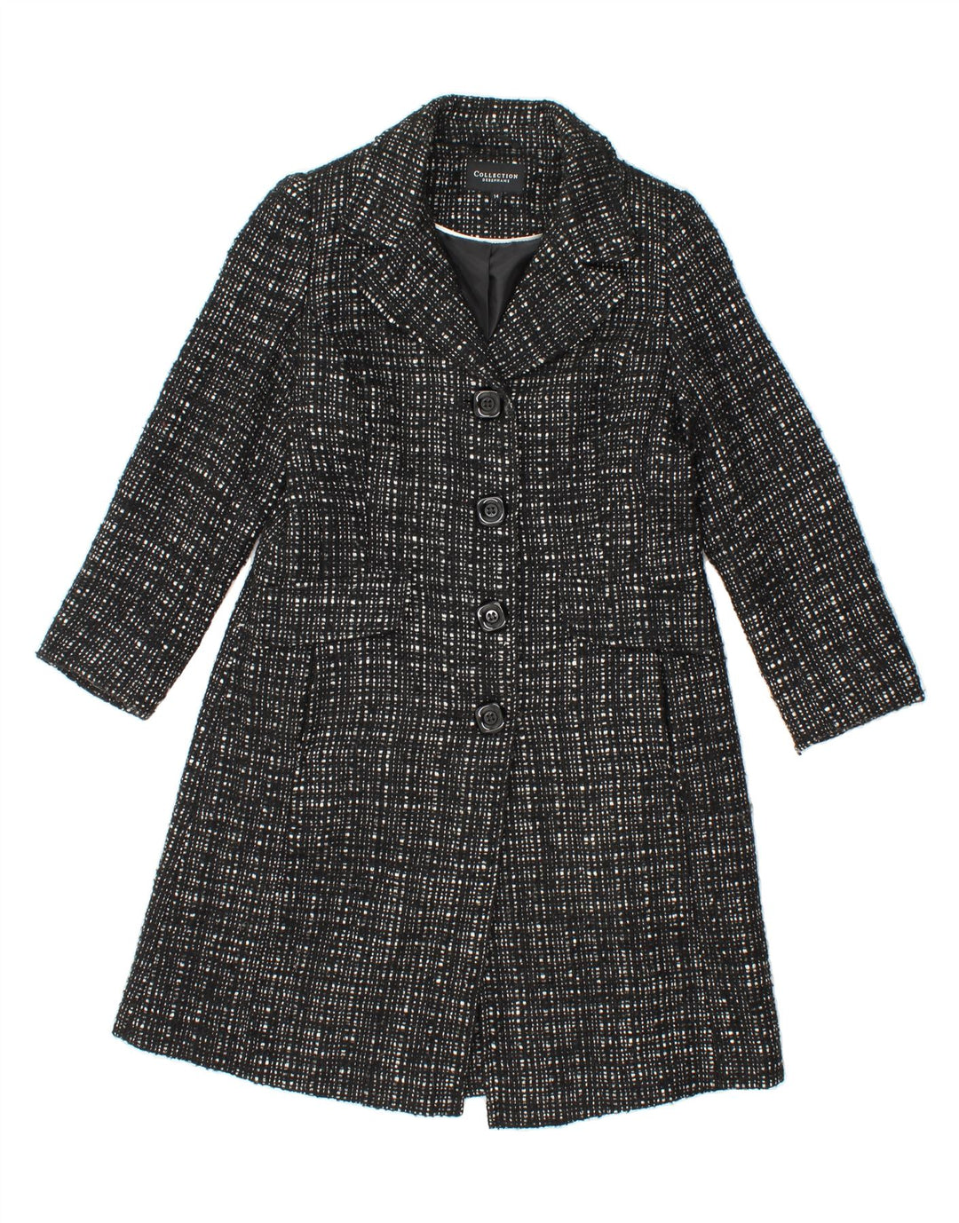 DEBENHAMS Womens Overcoat UK 14 Medium  Black Check Polyester Vintage Debenhams and Second-Hand Debenhams from Messina Hembry 
