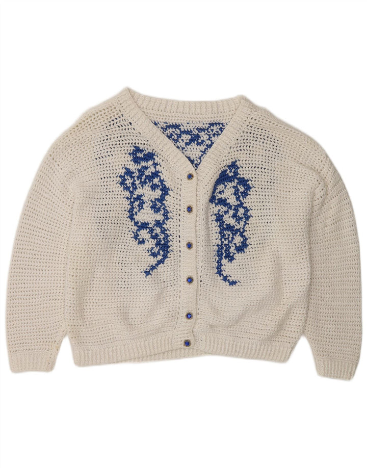 VINTAGE Womens Cardigan Sweater UK 16 Large White Colourblock
