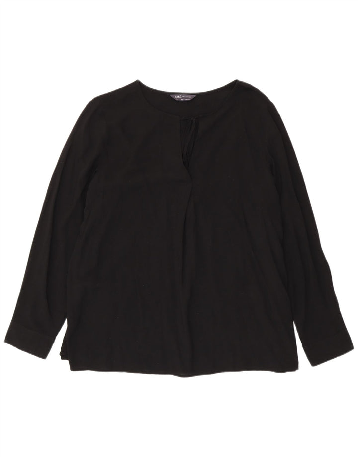 MARKS & SPENCER Dame langærmet bluse Top UK 16 Stor sort viskose