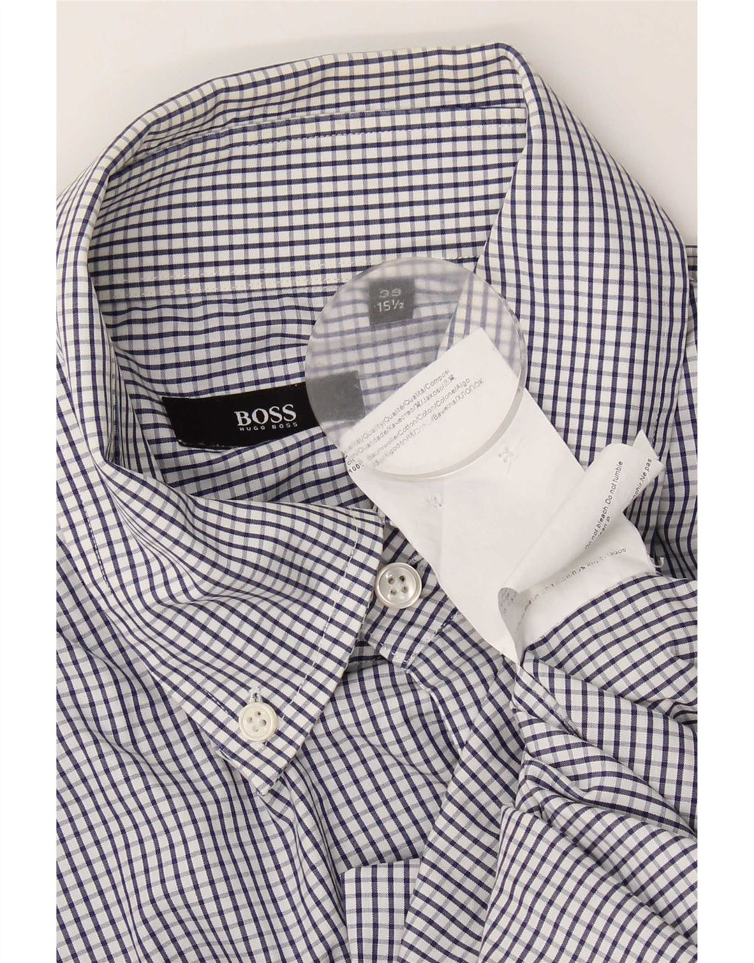 Hugo Boss herreskjorte str. 39 15 1/2 Medium Blue Gingham Cotton