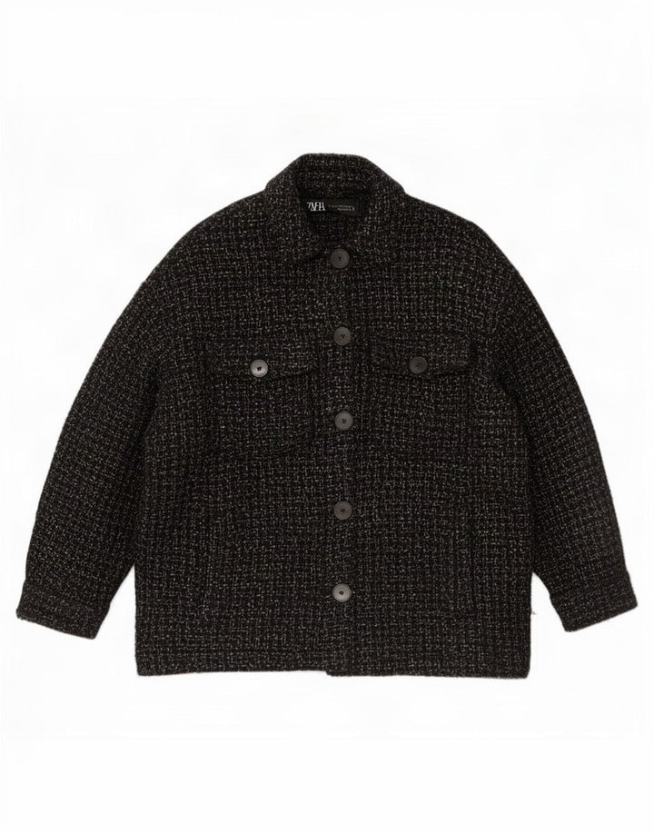 Zara Womens Oversized Utility Jacket UK 10 Small Black Flecked Bomuld