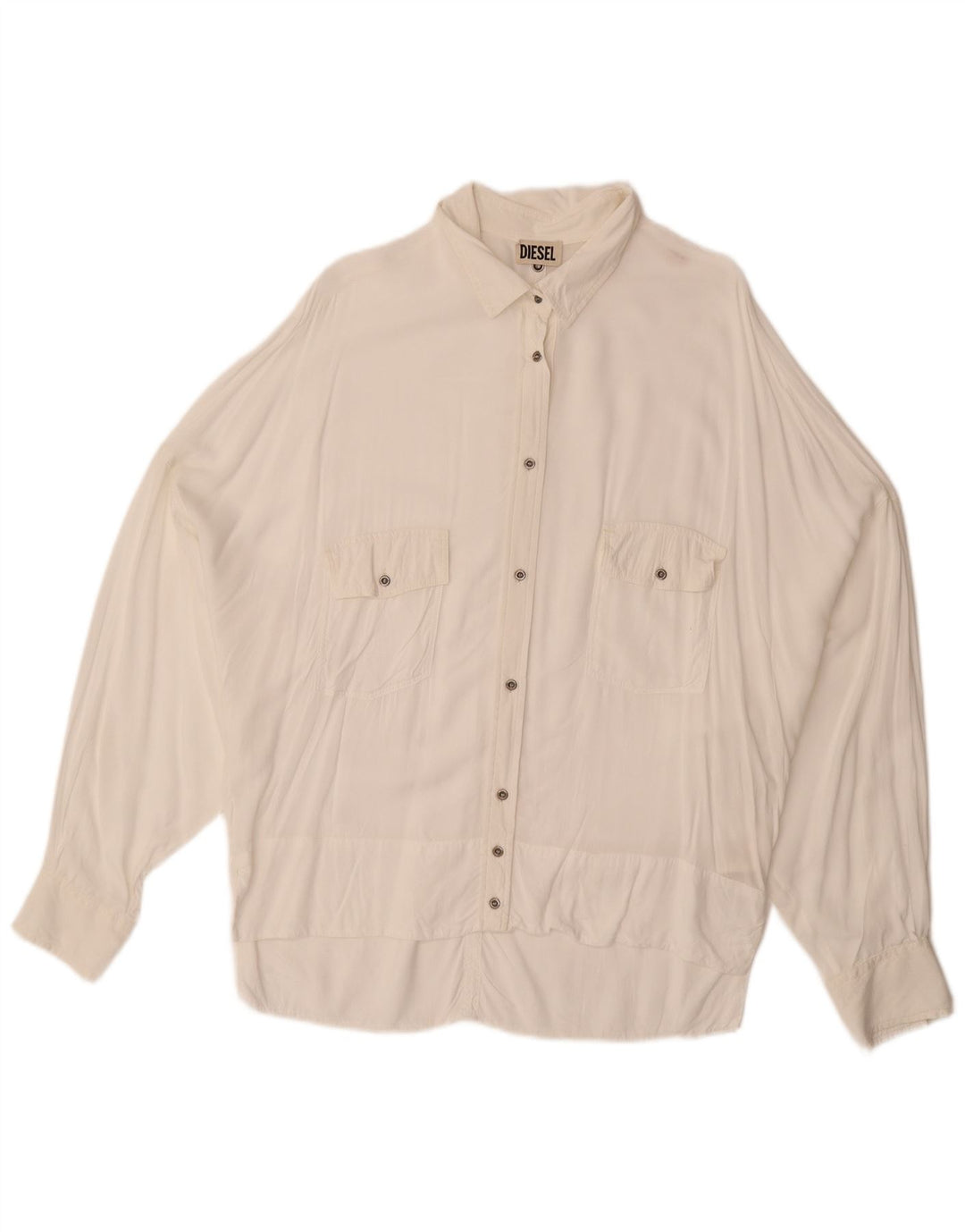 DIESEL Dame Loose Fit skjortebluse UK 14 Medium White Rayon