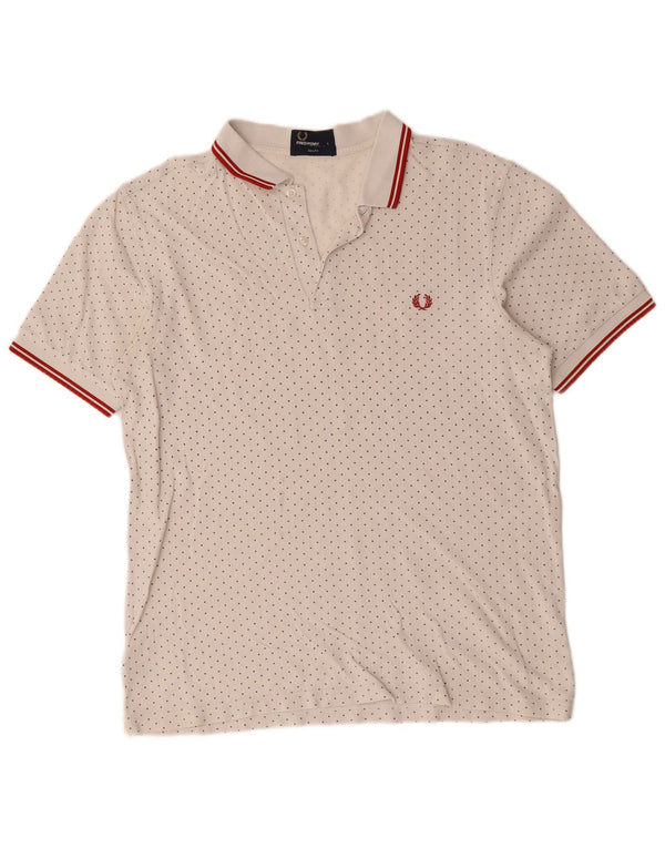 Fred Perry Mens Slim Fit Polo Shirt Large White Spotted Cotton