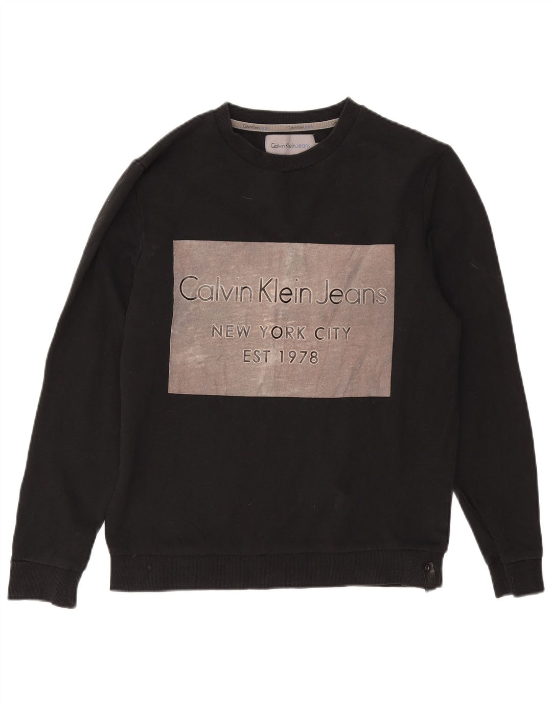 CALVIN KLEIN JEANS Womens Graphic Sweatshirt Jumper UK 14 Medium Black
