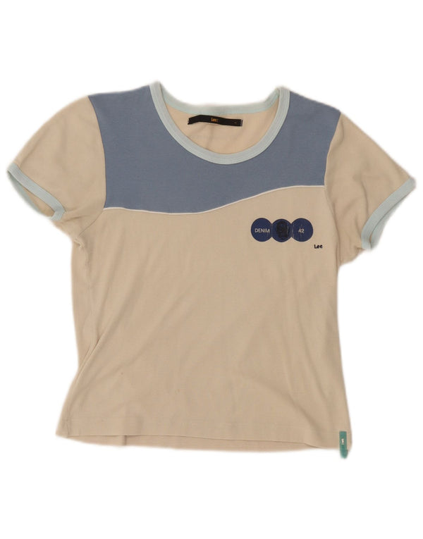 Lee Womens Crop T-Shirt Top UK 16 Large Beige Colourblock