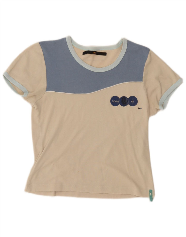 Lee Womens Crop T-Shirt Top UK 16 Large Beige Colourblock