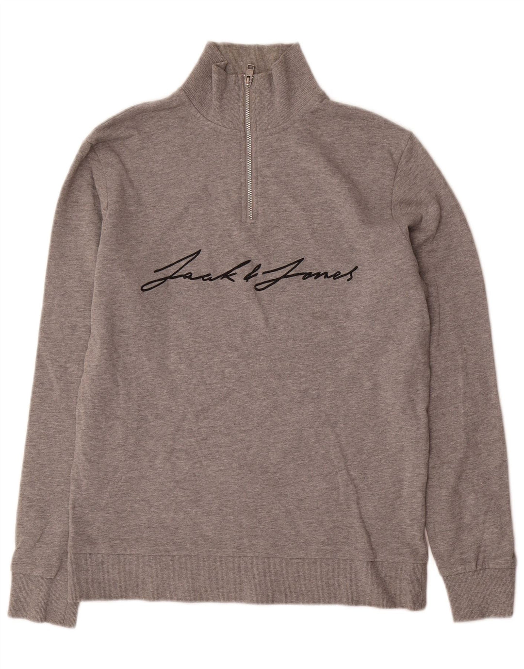 Jack & Jones Herre Grafisk Zip Neck Sweatshirt Jumper Large Grå Flecked