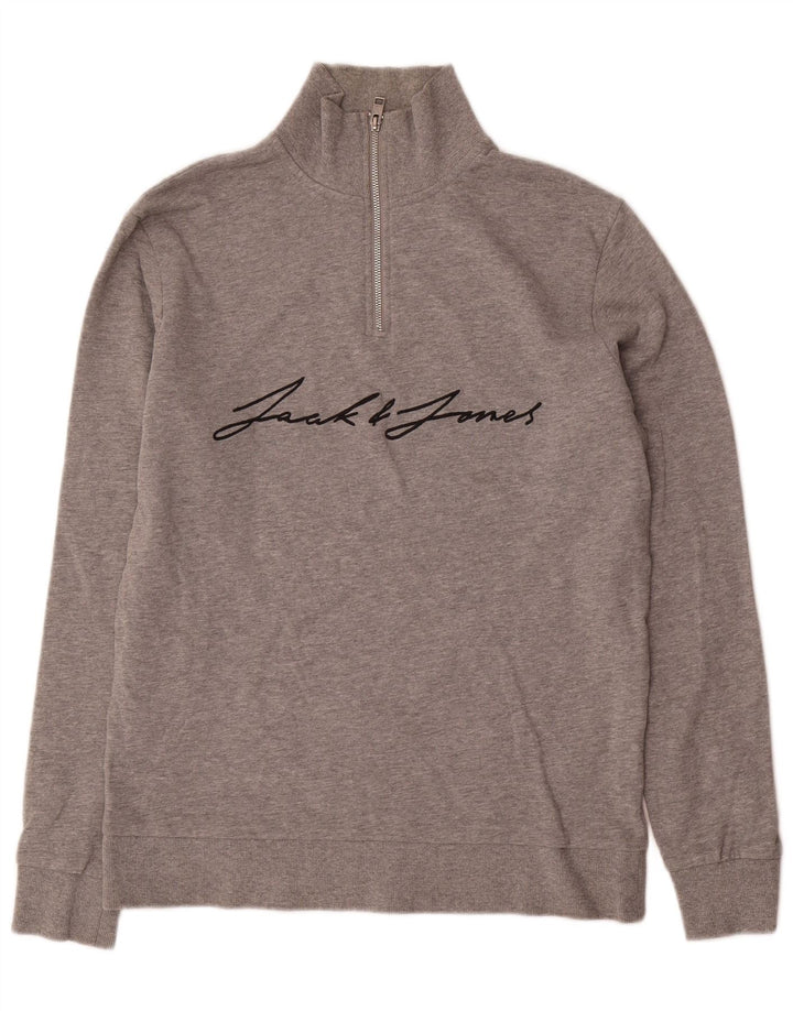 Jack & Jones Herre Grafisk Zip Neck Sweatshirt Jumper Large Grå Flecked
