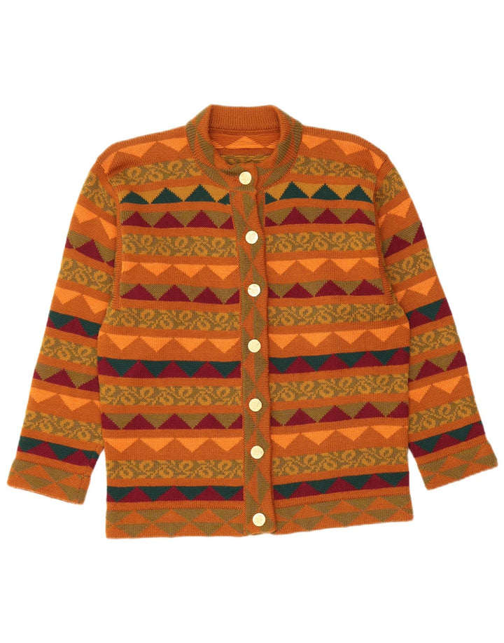 VINTAGE Kvinder strik 2-delt nederdel Sæt UK 14 Medium W28 Brun Geometrisk