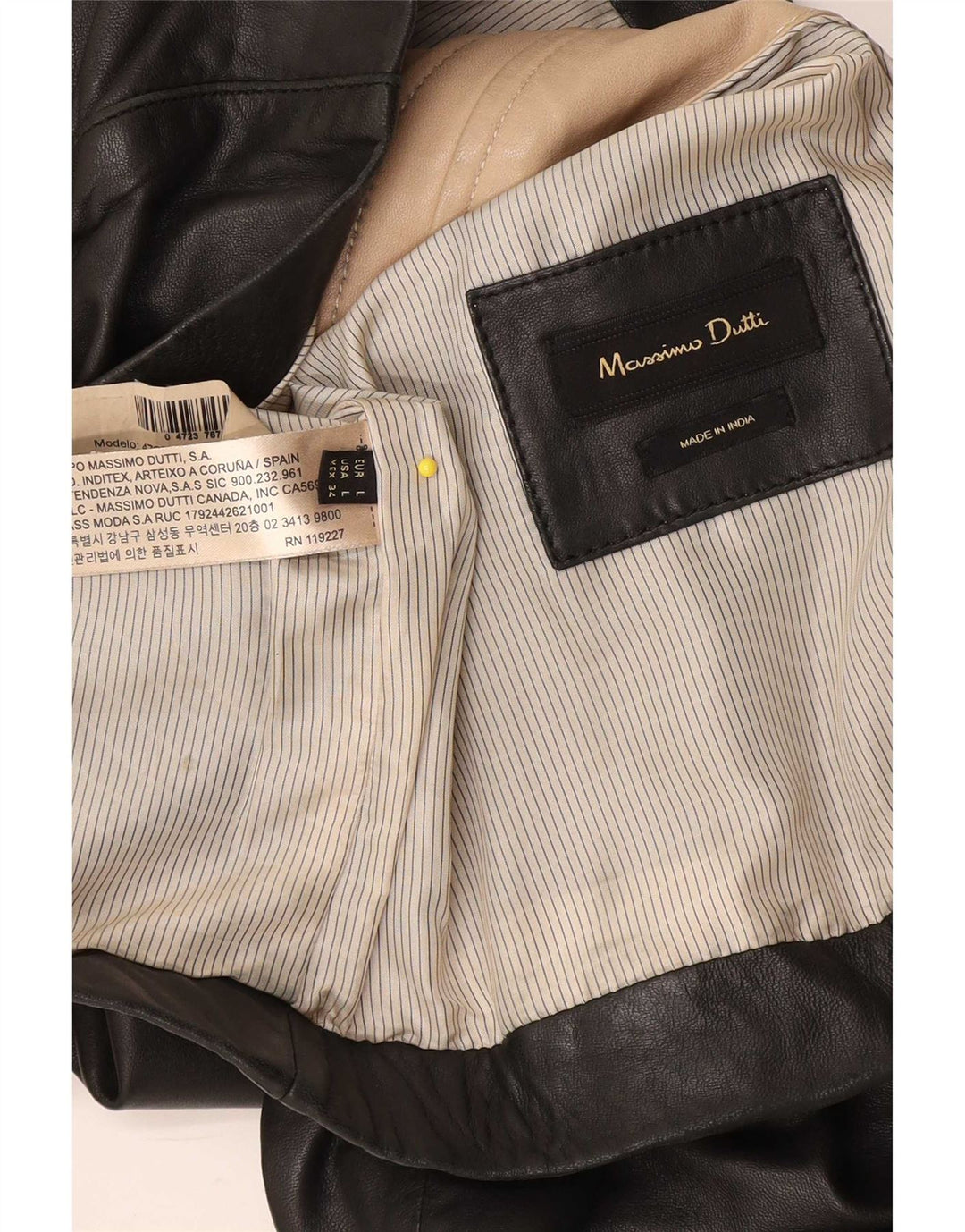 Massimo Dutti Dame Læderjakke UK 14 Stor Sort Læder