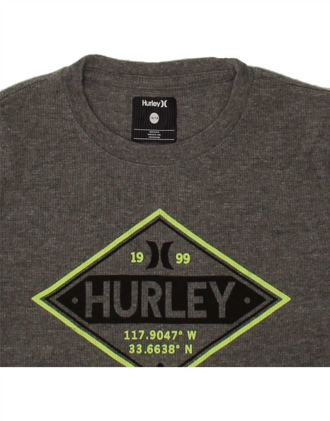 HURLEY Boys Graphic Top Long Sleeve 14-15 Years Grey Cotton Vintage Hurley and Second-Hand Hurley from Messina Hembry 